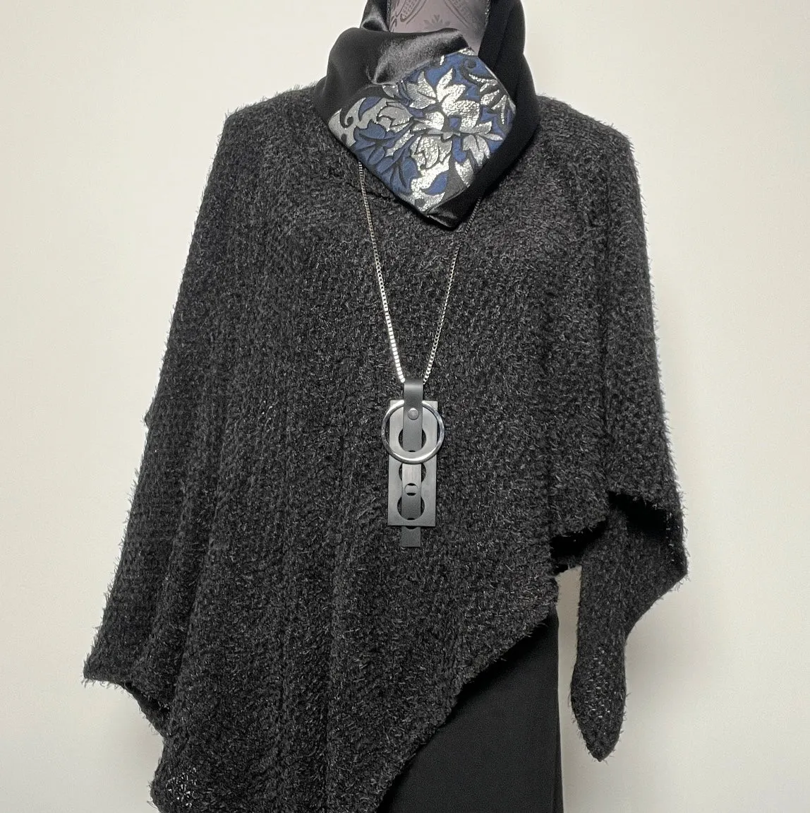 Luxe Collar - Loop Scarf - Black Velvet - Blue & Silver Brocade