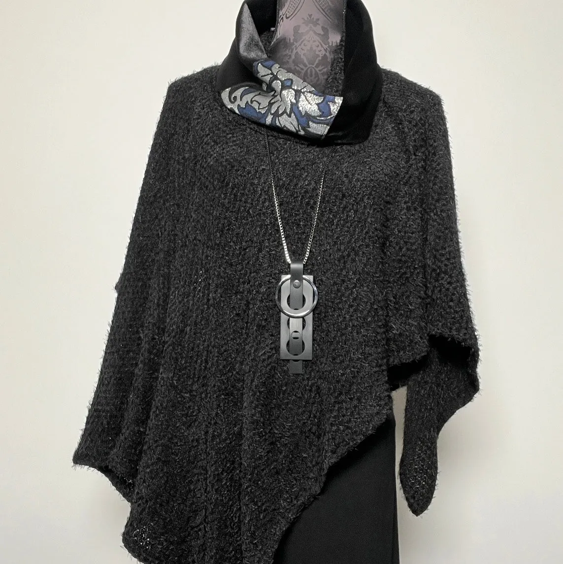 Luxe Collar - Loop Scarf - Black Velvet - Blue & Silver Brocade