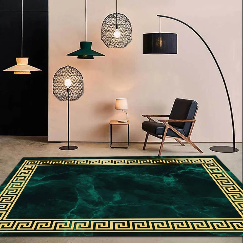 Luxury Marble Green and Gold Non-Slip Area Rug Carpet.