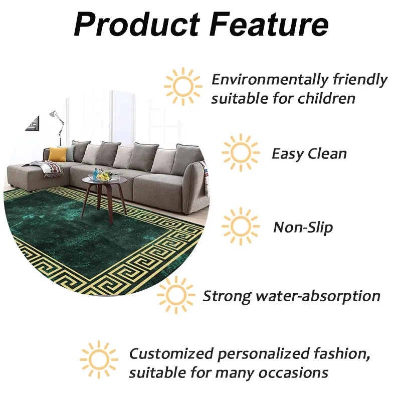 Luxury Marble Green and Gold Non-Slip Area Rug Carpet.