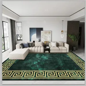 Luxury Marble Green and Gold Non-Slip Area Rug Carpet.