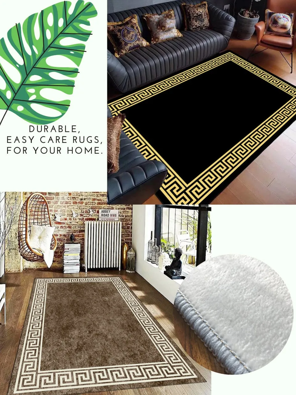 Luxury Marble Green and Gold Non-Slip Area Rug Carpet.