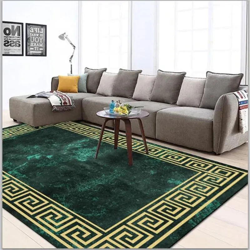 Luxury Marble Green and Gold Non-Slip Area Rug Carpet.