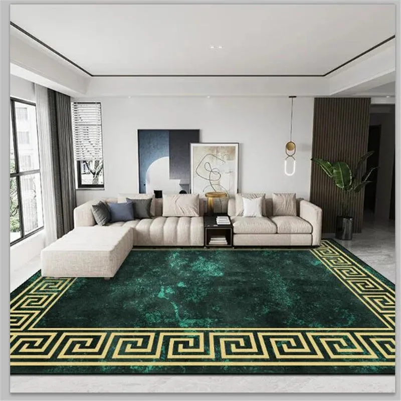 Luxury Marble Green and Gold Non-Slip Area Rug Carpet.