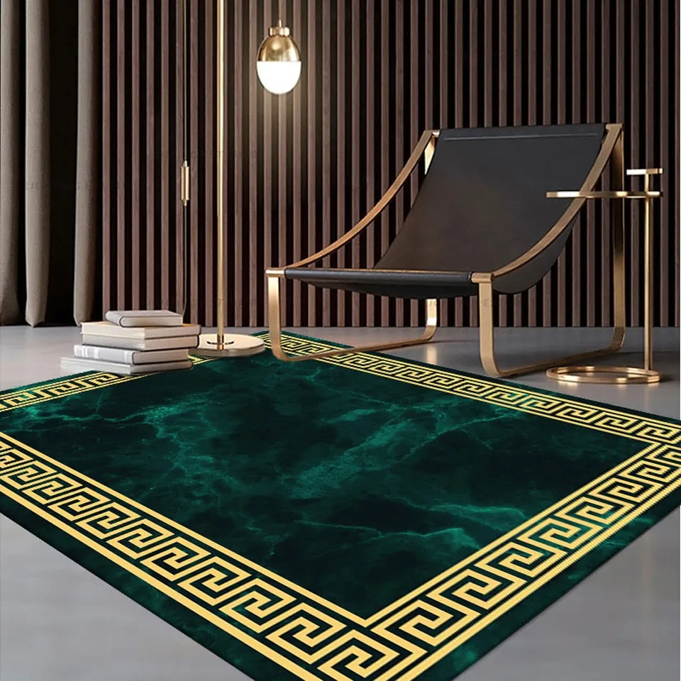 Luxury Marble Green and Gold Non-Slip Area Rug Carpet.