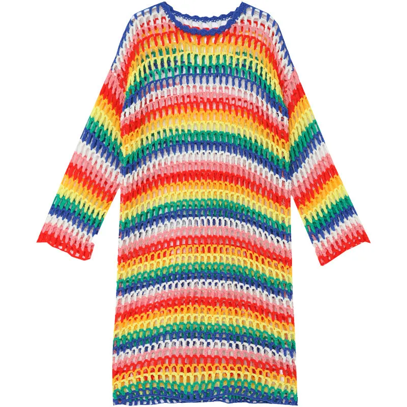 MAXMARTIN RAINBOW STRIPE KNITTED JUMPER DRESS