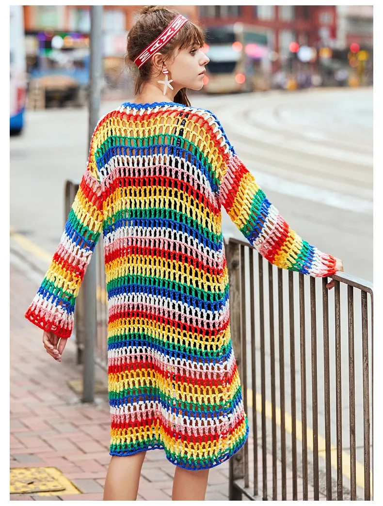 MAXMARTIN RAINBOW STRIPE KNITTED JUMPER DRESS