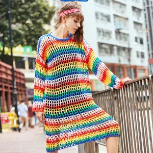MAXMARTIN RAINBOW STRIPE KNITTED JUMPER DRESS