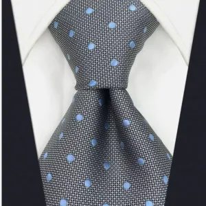 Mens Tie Grey Blue Dots Neckties for Men Silk Business New Design  amazinging (45871)