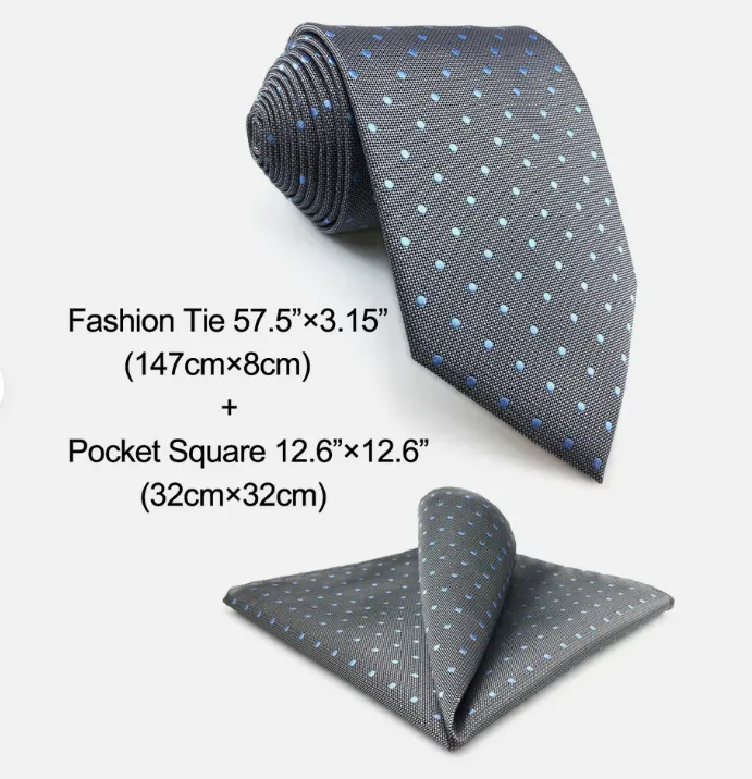 Mens Tie Grey Blue Dots Neckties for Men Silk Business New Design  amazinging (45871)