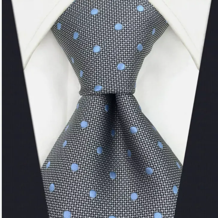 Mens Tie Grey Blue Dots Neckties for Men Silk Business New Design  amazinging (45871)