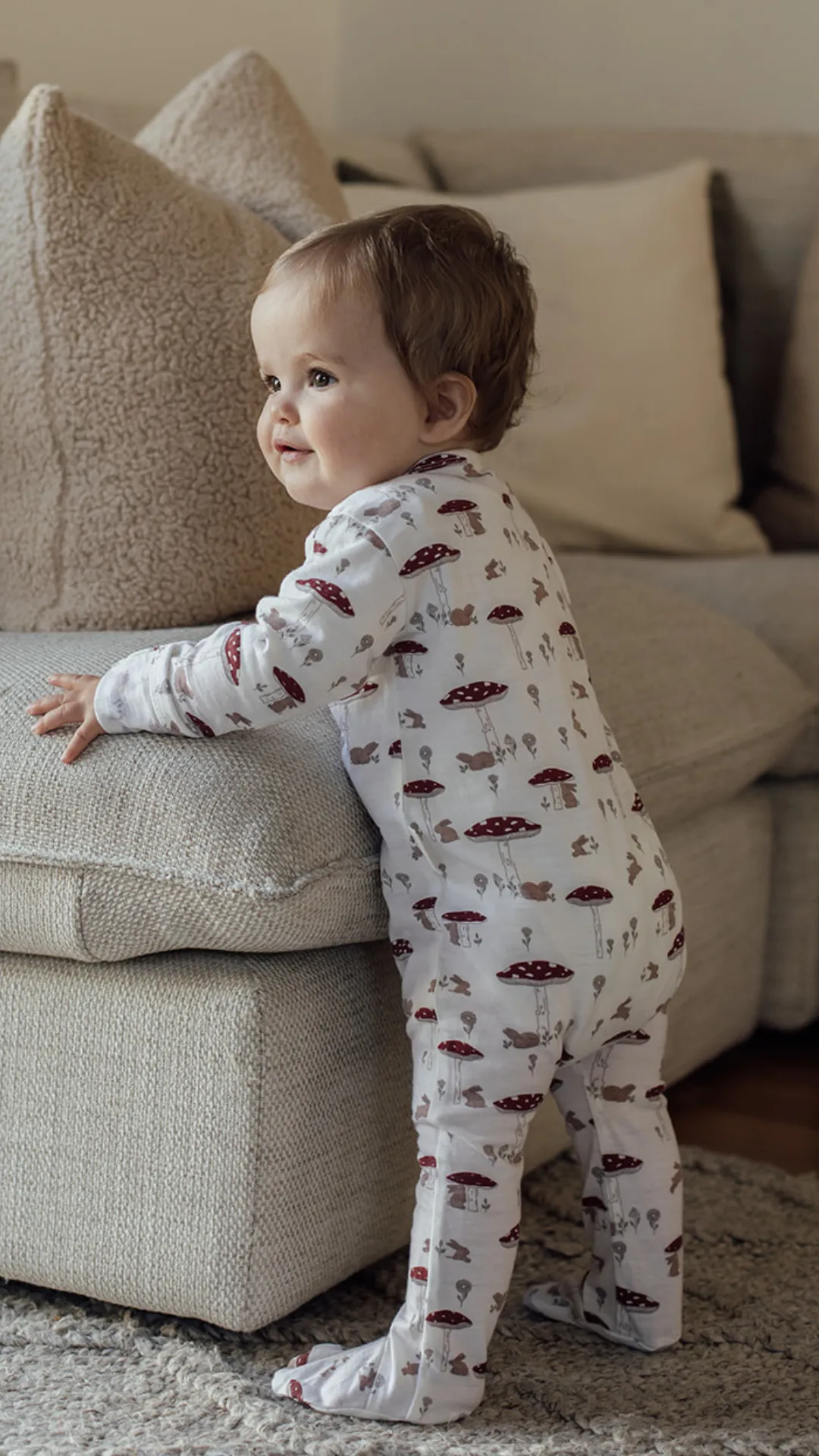 Merino Wool Baby Zip Onesie - Woodland Bunny