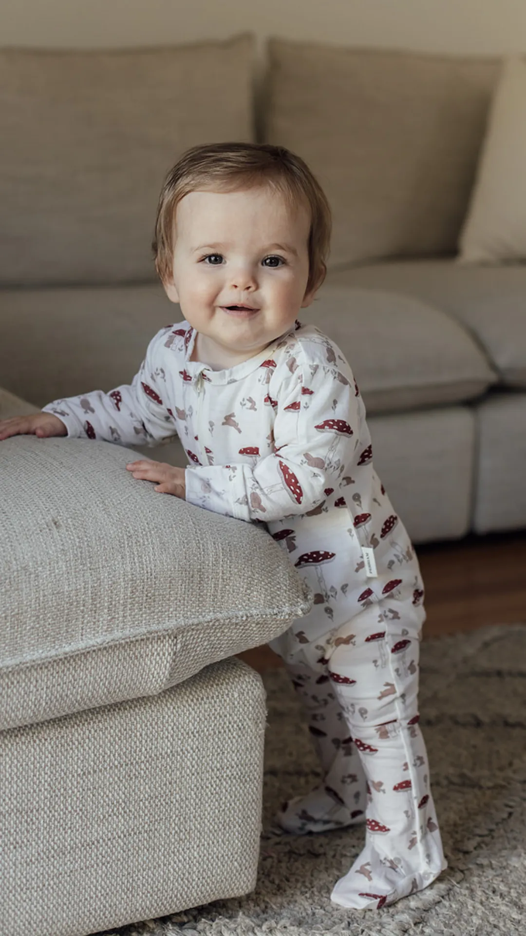 Merino Wool Baby Zip Onesie - Woodland Bunny