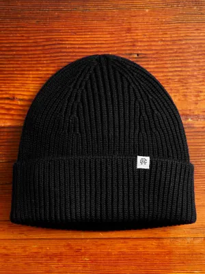 Merino Wool Watch Cap Beanie in Black