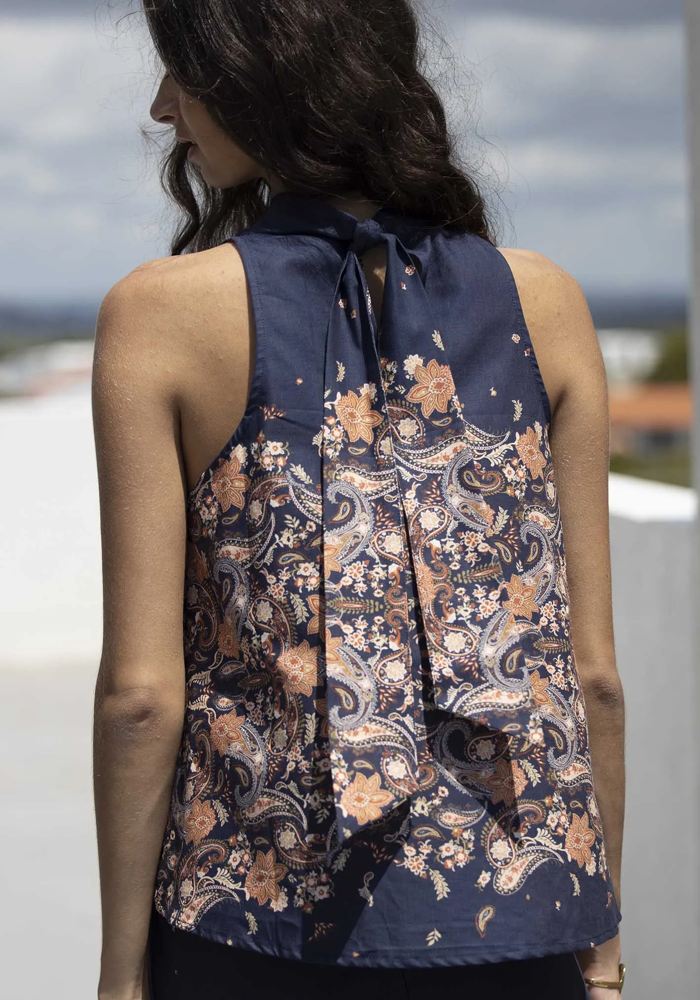 Midsummer's Paisley Linen Halter Top