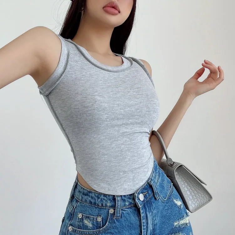 Mielle Solid Color U-Neck Wide Strap Slim Sleeveless Cropped Top