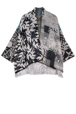 MONOTONE TWILIGHT PRINT KANTHA MINI KIMONO JKT - tp2055-blk -