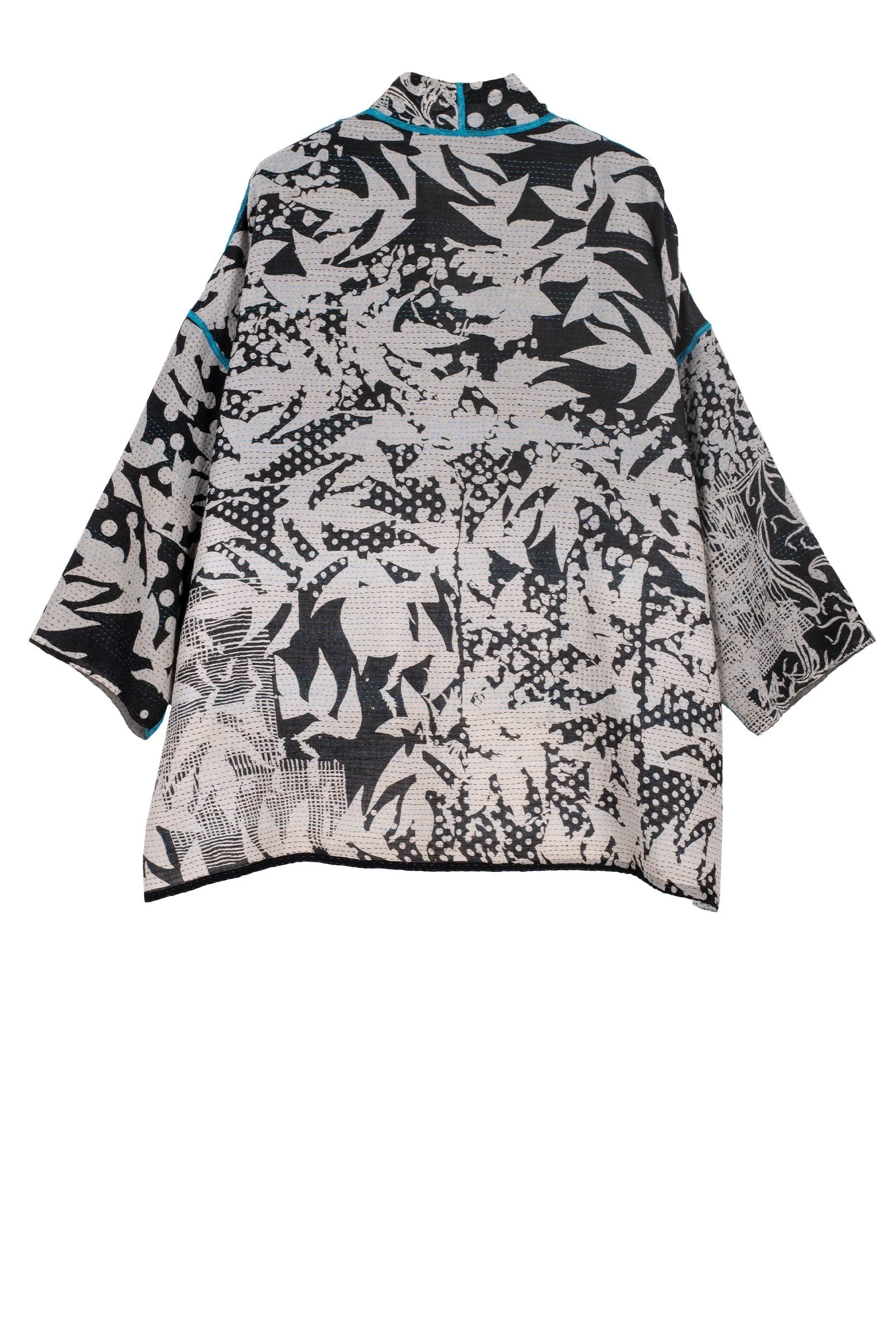 MONOTONE TWILIGHT PRINT KANTHA MINI KIMONO JKT - tp2055-blk -