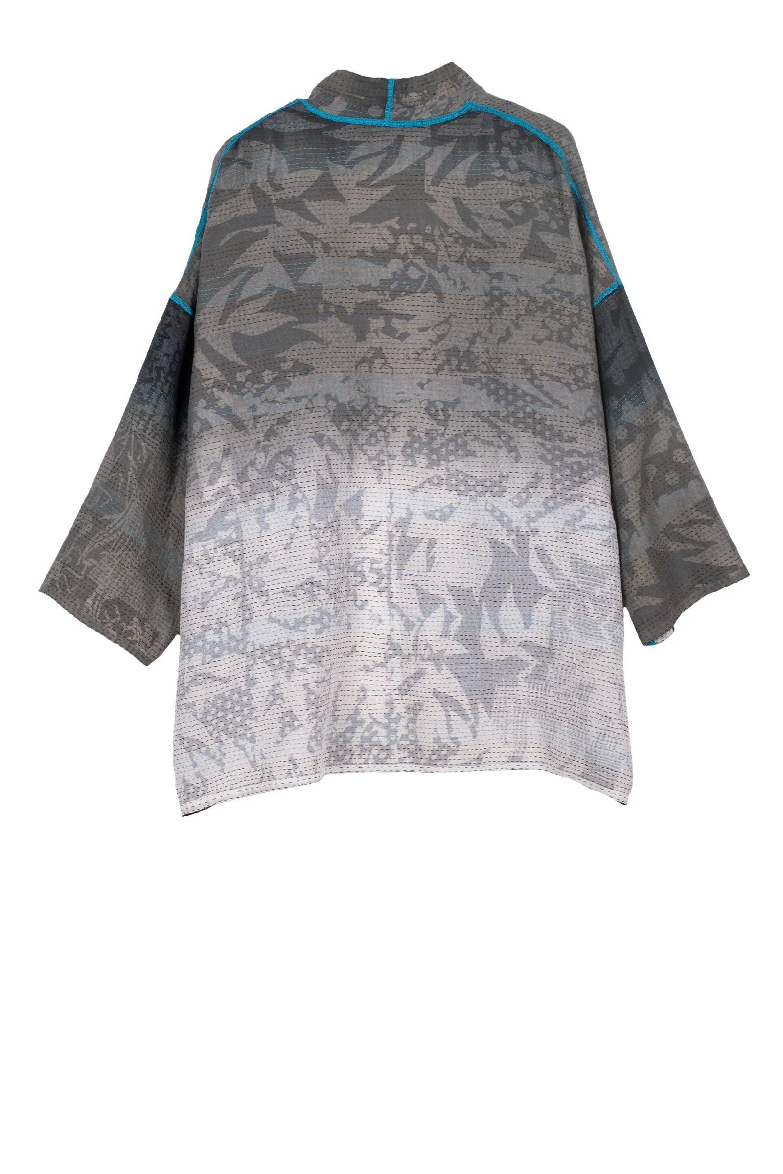 MONOTONE TWILIGHT PRINT KANTHA MINI KIMONO JKT - tp2055-blk -