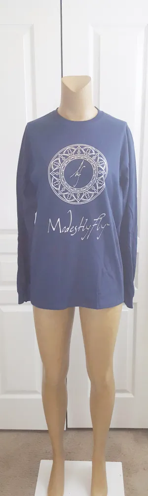 Navy Blue and Silver Logo Long Sleeve T-Shirt