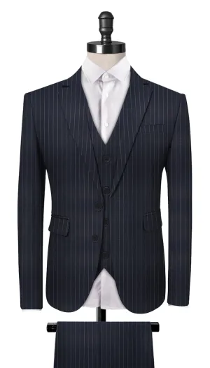 Navy Blue Chalk Stripe 3-Piece Suit
