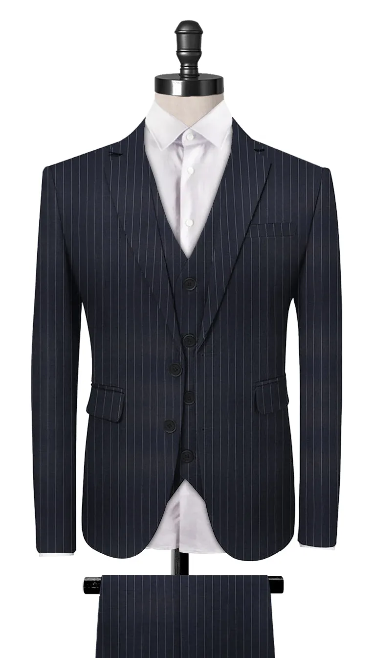 Navy Blue Chalk Stripe 3-Piece Suit