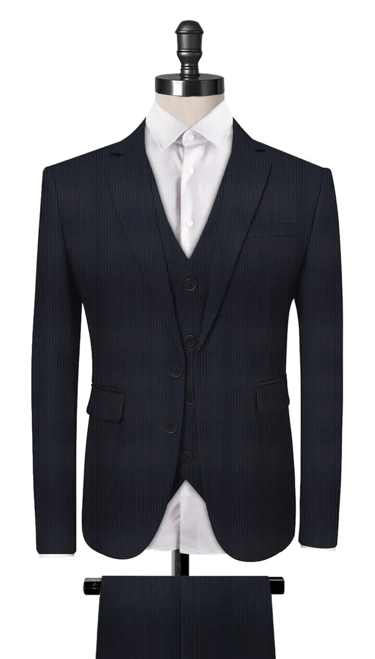 Navy Blue Fine Stripe 3-Piece Suit