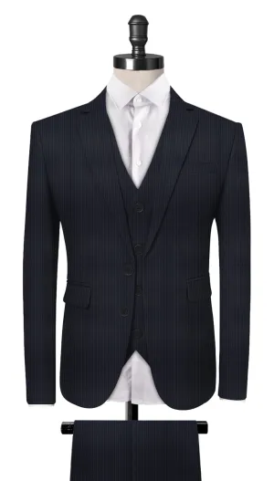 Navy Blue Fine Stripe 3-Piece Suit