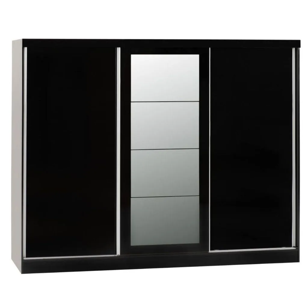 Nevada Black Gloss 3-Door Sliding Wardrobe by Wholesale Beds