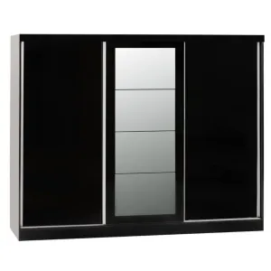 Nevada Black Gloss 3-Door Sliding Wardrobe by Wholesale Beds