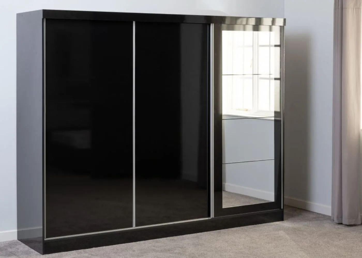 Nevada Black Gloss 3-Door Sliding Wardrobe by Wholesale Beds