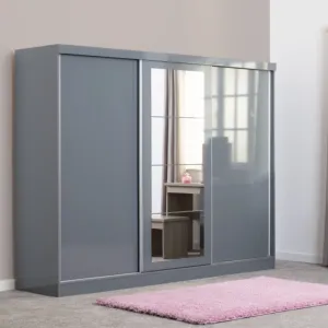 Nevada Grey Gloss 3-Door Sliding Wardrobe by Wholesale Beds & Furniture