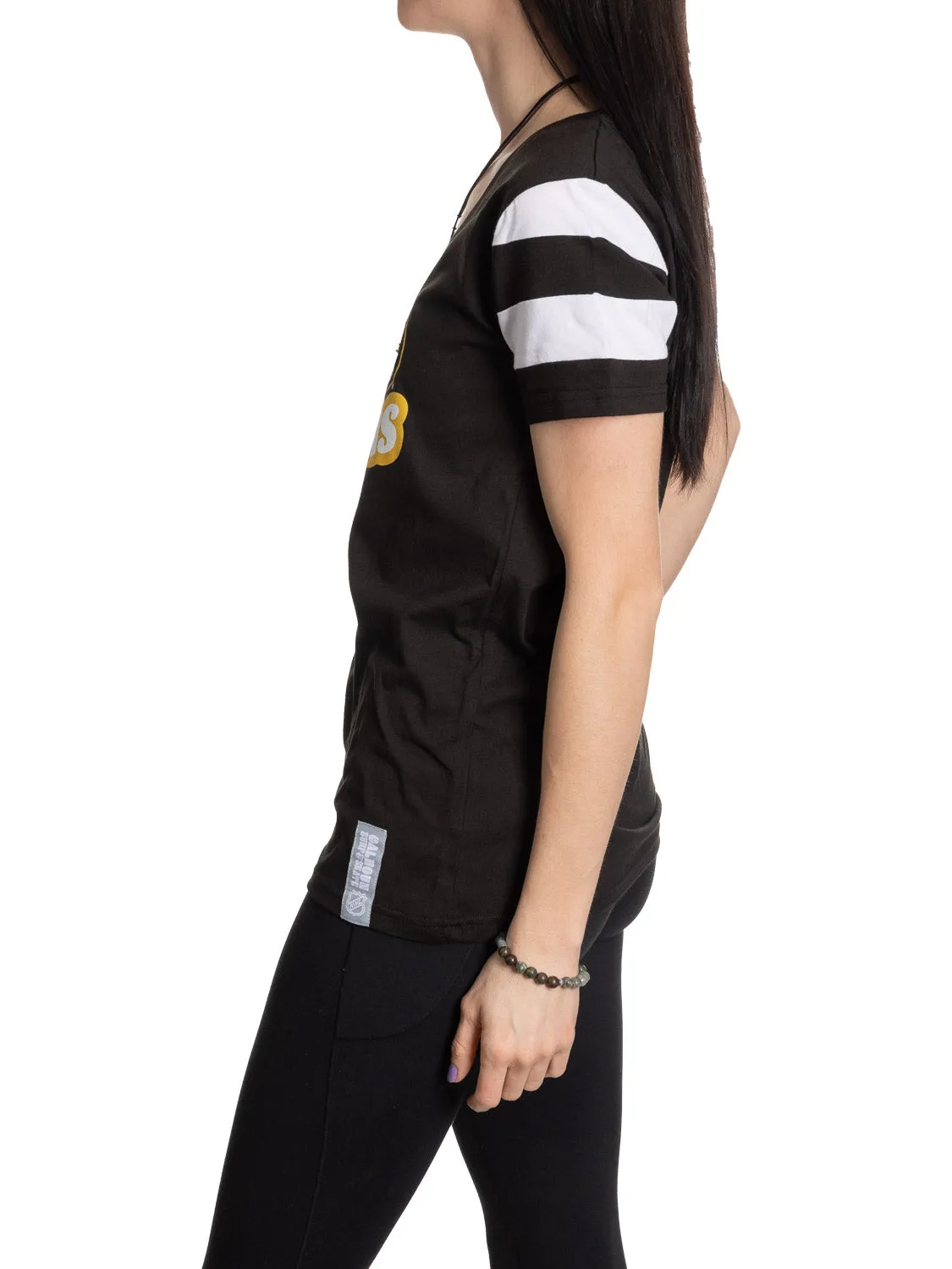 Official Licensed NHL Ladies' Retro Varsity Short Sleeve Vneck Tshirt--Boston Bruins