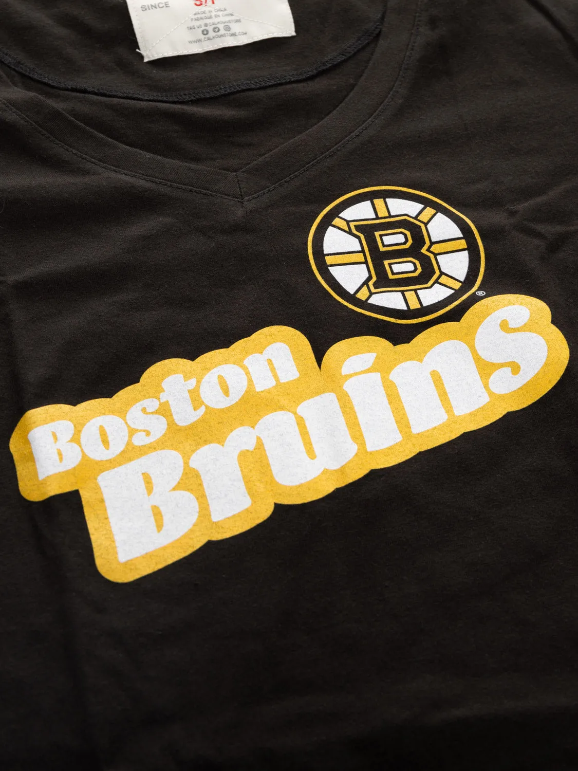 Official Licensed NHL Ladies' Retro Varsity Short Sleeve Vneck Tshirt--Boston Bruins