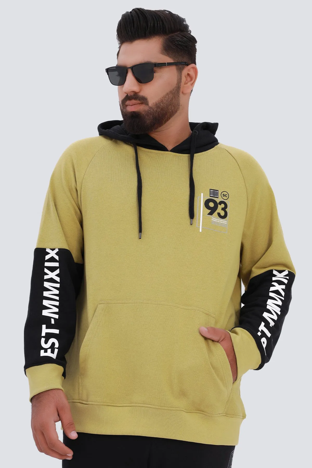 Olive And Black Graphic Hoodie (Plus Size) - W22 - MH0028P
