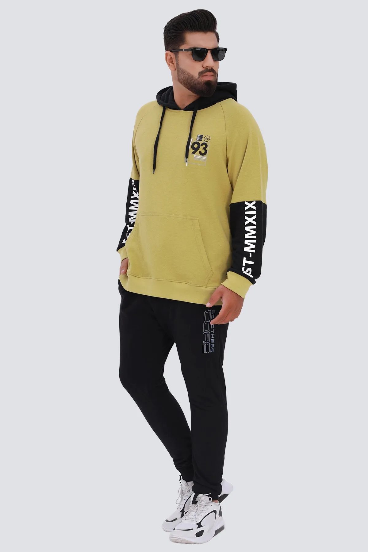 Olive And Black Graphic Hoodie (Plus Size) - W22 - MH0028P