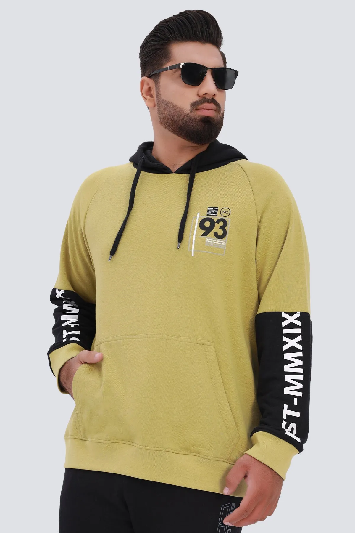 Olive And Black Graphic Hoodie (Plus Size) - W22 - MH0028P