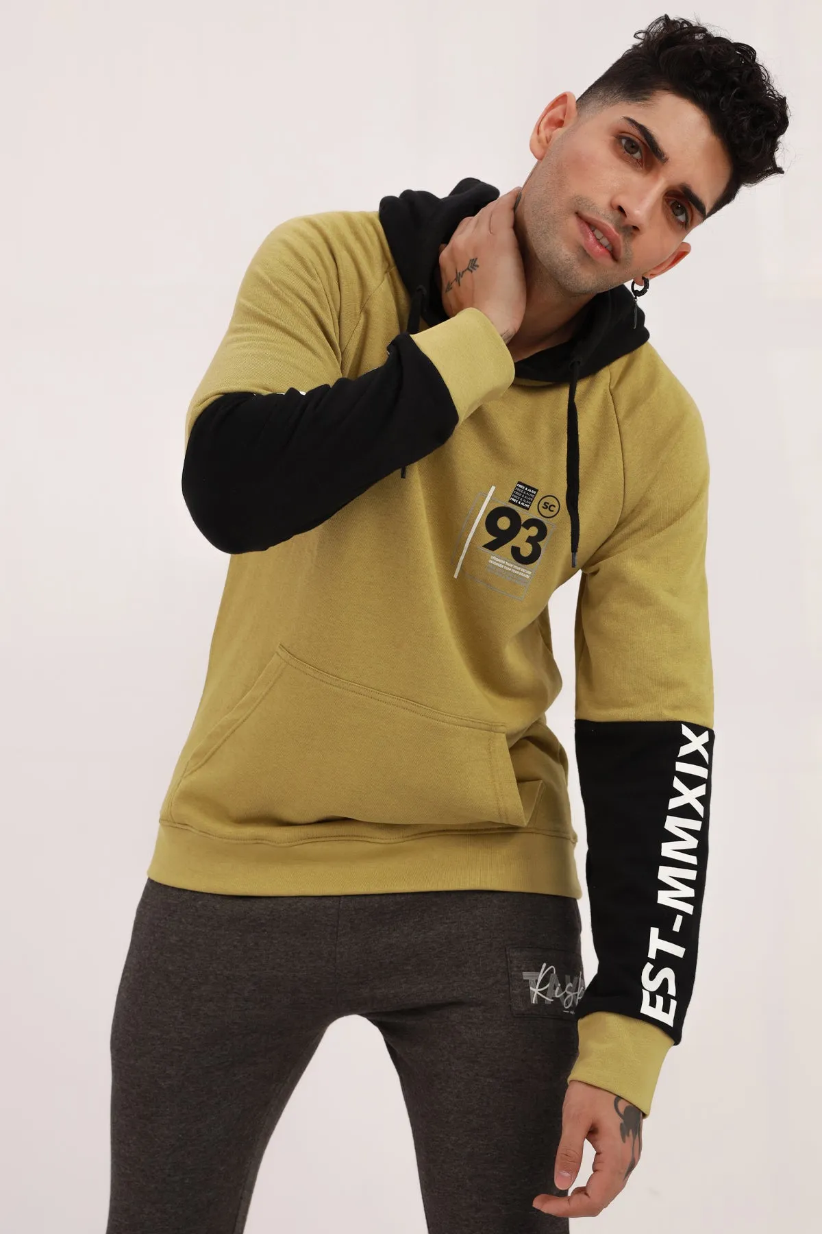 Olive And Black Graphic Hoodie - W22 - MH0028R