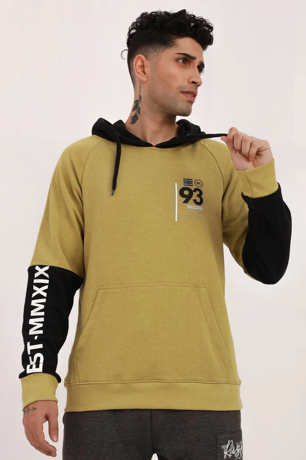Olive And Black Graphic Hoodie - W22 - MH0028R