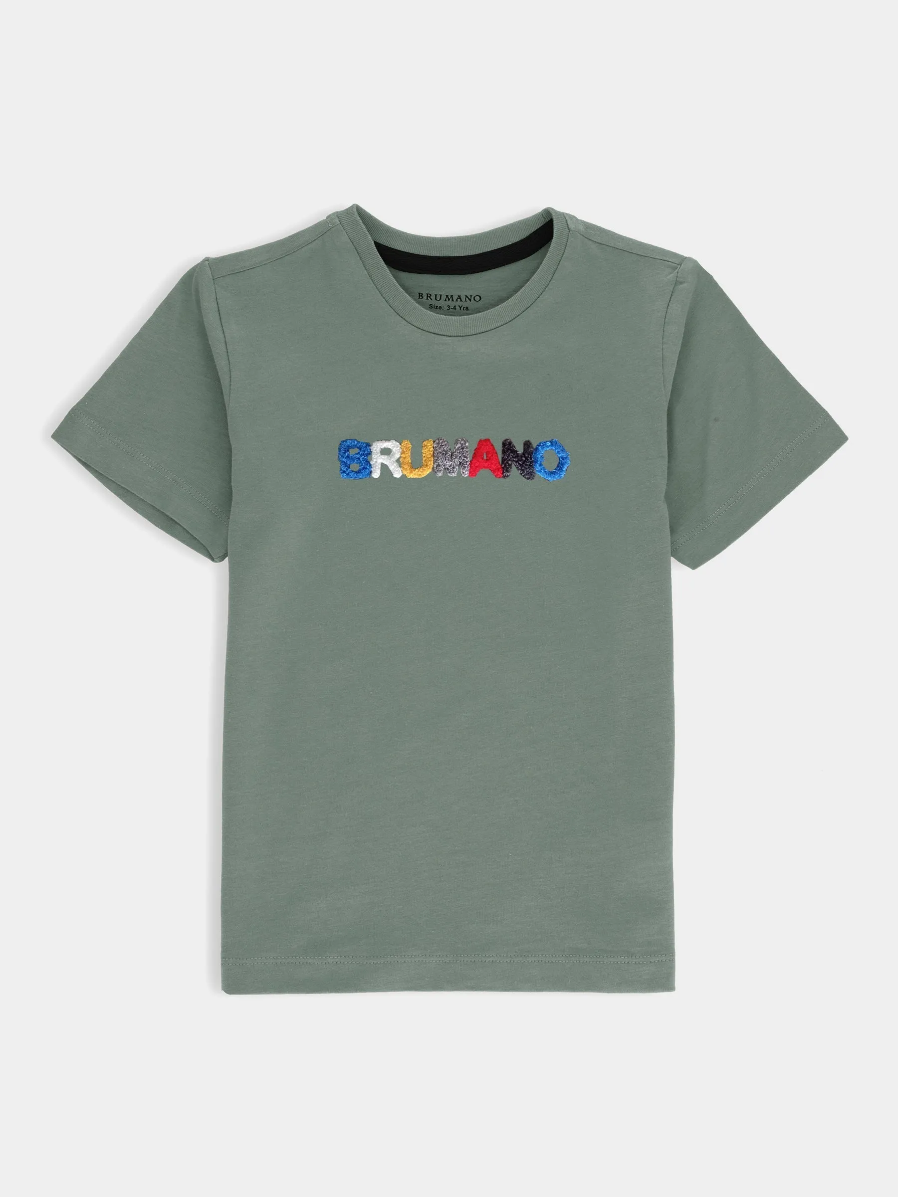 Olive Green Chenille Embroidered Casual Tee
