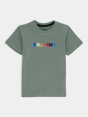 Olive Green Chenille Embroidered Casual Tee