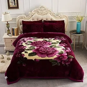 OMAJA HOME Floral Embossed Single Bed Mink Blanket for Winter | Soft and Plush Flower Print Winter Blankets | Soft & Warm Queen Size (Pack of 1) #12, Multicolor, 100 TC