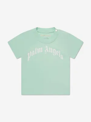 Palm Angels Baby Girls Curved Logo T-Shirt in Green
