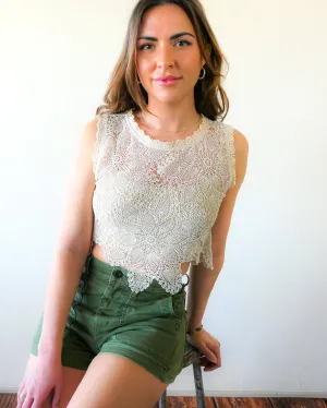 Peace Lotus Crop Tank Top in Natural