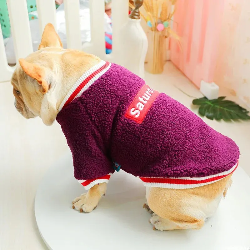Pet Velvet Pullover: Keep Your Small and Medium Dogs Warm and Stylish in Autumn and Winter with a Thickened Purple Letter Embroidered Sweater