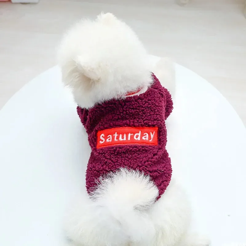 Pet Velvet Pullover: Keep Your Small and Medium Dogs Warm and Stylish in Autumn and Winter with a Thickened Purple Letter Embroidered Sweater