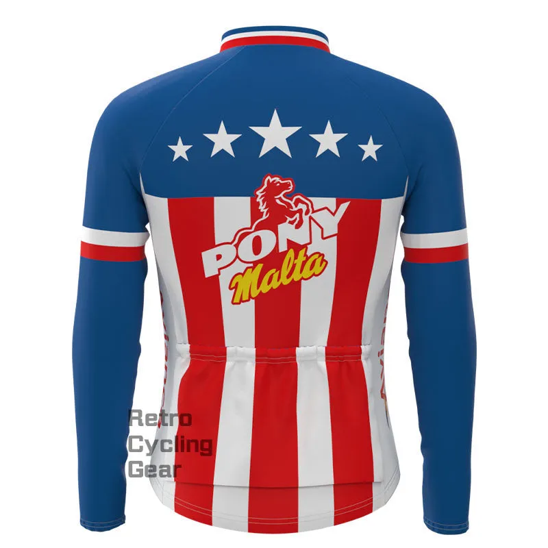 Pony Blue Fleece Retro Long Sleeves Jerseys
