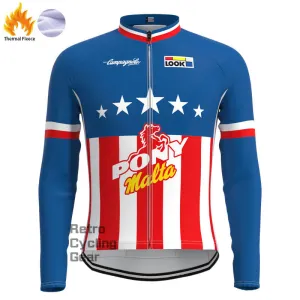 Pony Blue Fleece Retro Long Sleeves Jerseys