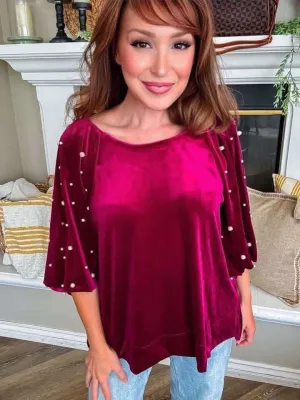 PRECIOUS PEARLS VELVET TOP  by Umgee (scarlet)
