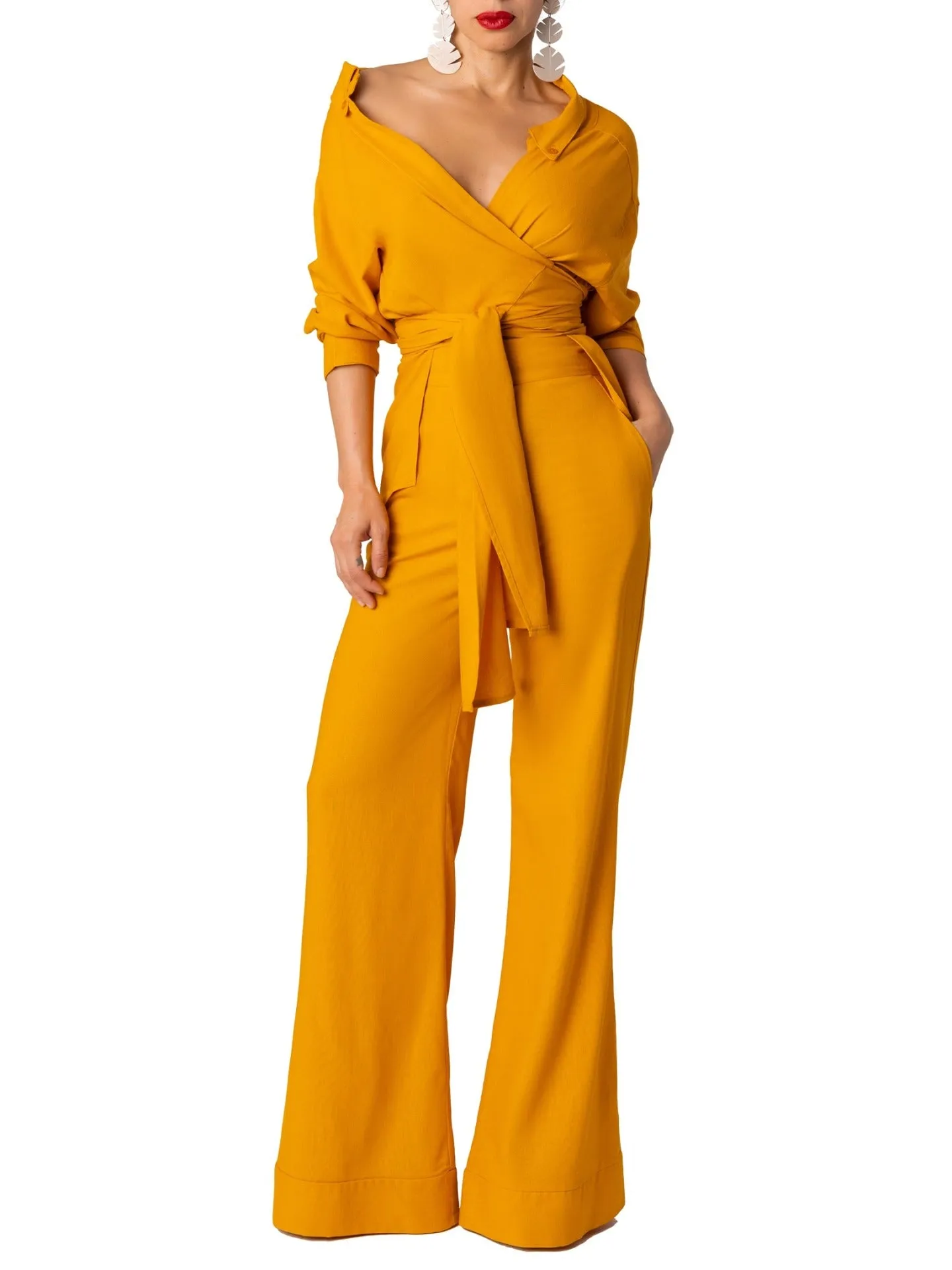 "Casa Del Mar" Yellow High Waist Wide Leg Pants